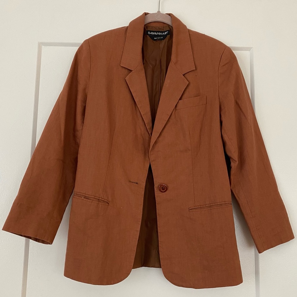 VINTAGE - VGUC - Rust Linen Blazer - Size S/M